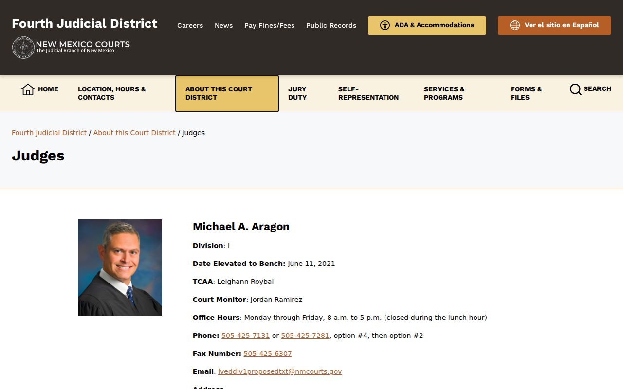 San Miguel County civil docket Fourth Judicial District Court divisions