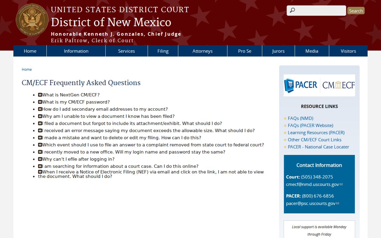 San Miguel County civil docket federal CM ECF access information