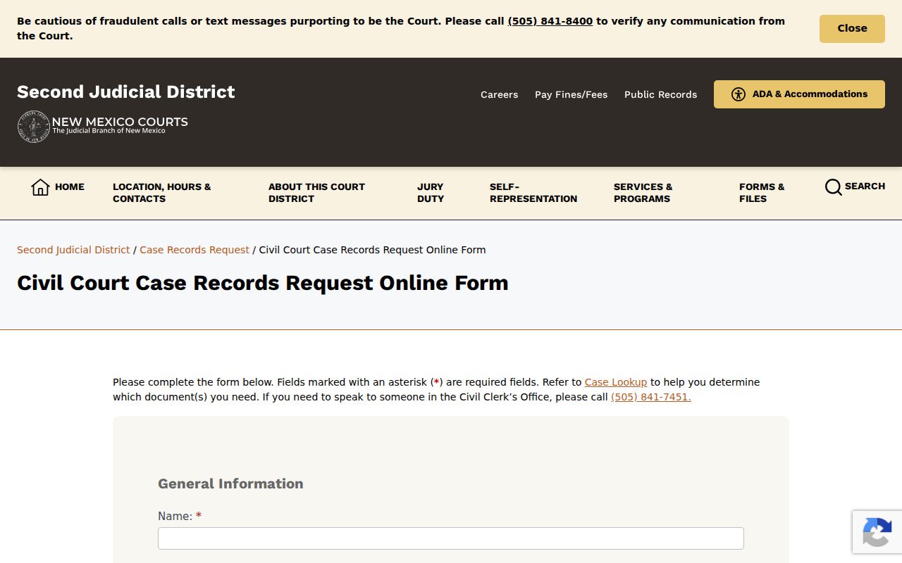 San Miguel County civil docket case-record request model