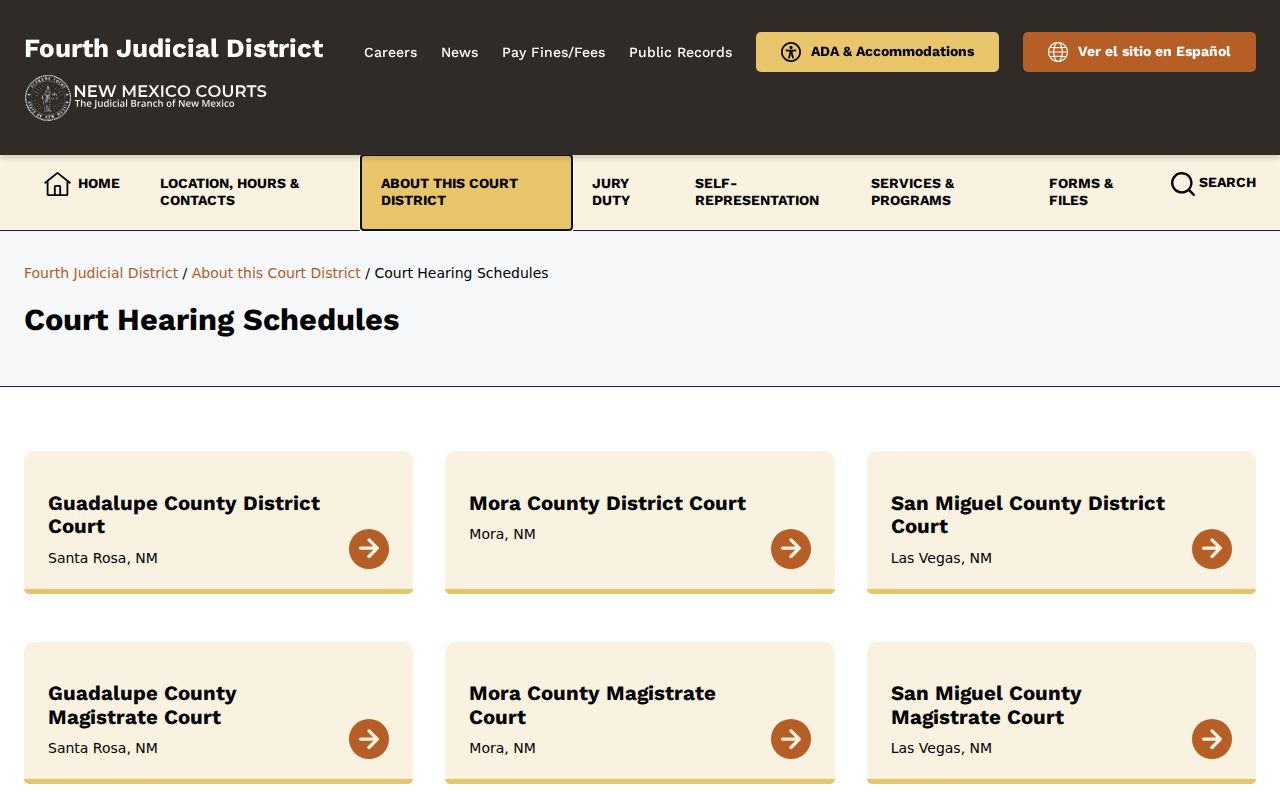 San Miguel County court calendar Fourth District docket index