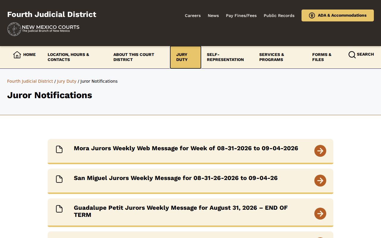 San Miguel County court calendar juror notifications