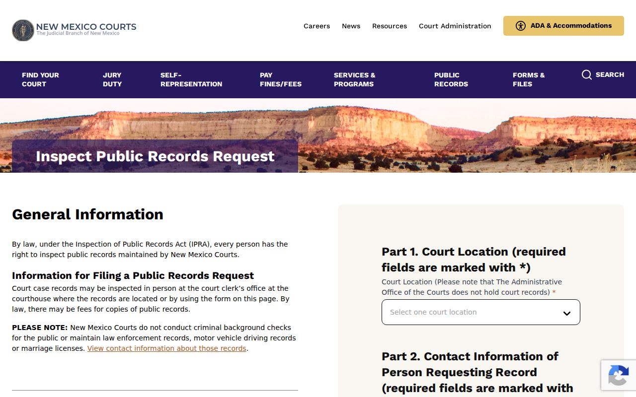 San Miguel County court records New Mexico Judiciary IPRA request portal