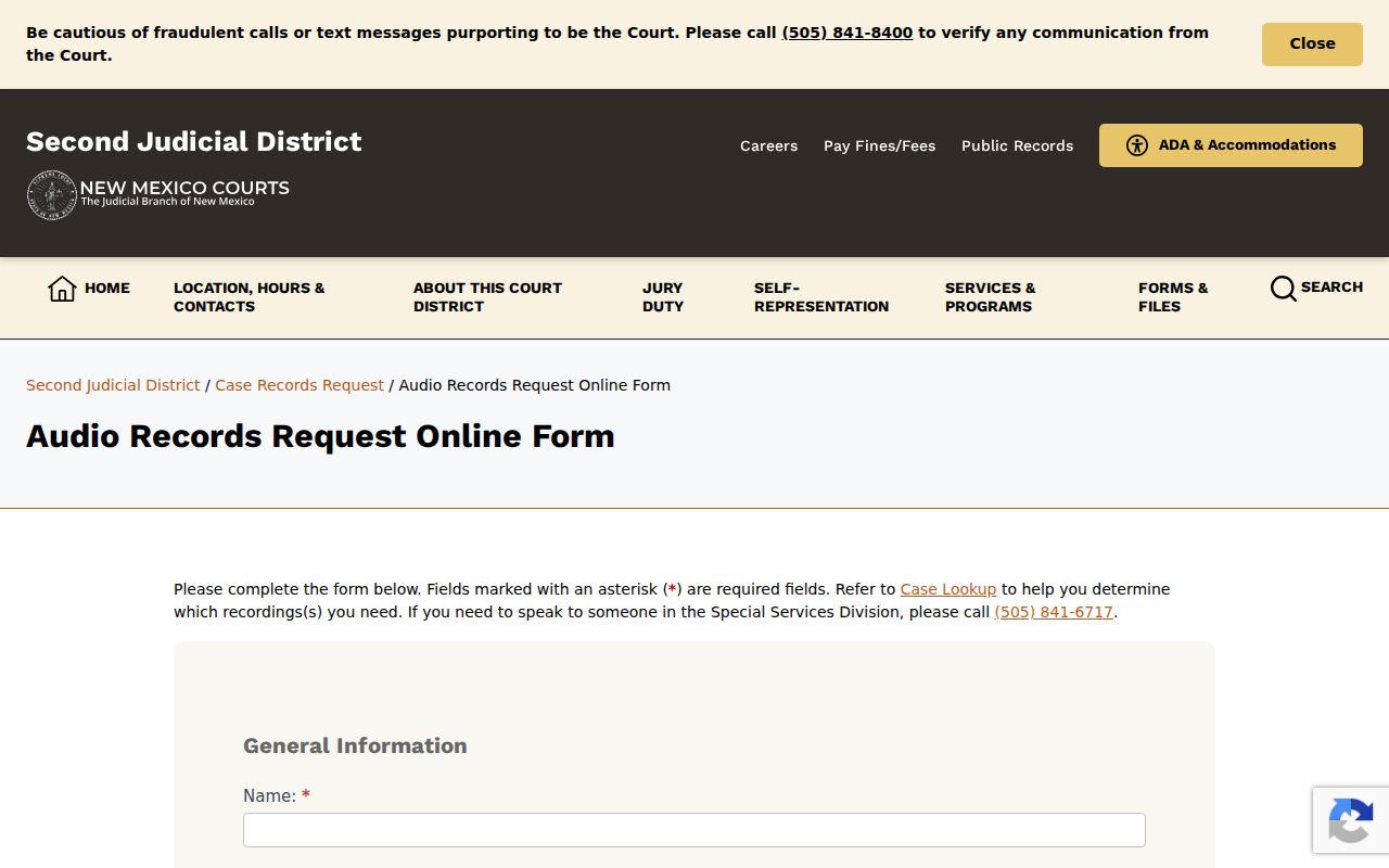 San Miguel County court records state judiciary audio request model