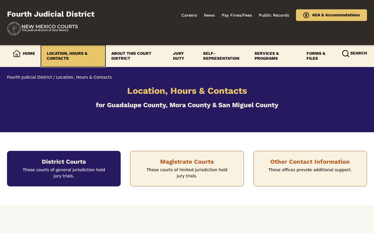 San Miguel County criminal docket Fourth Judicial District Court contact information