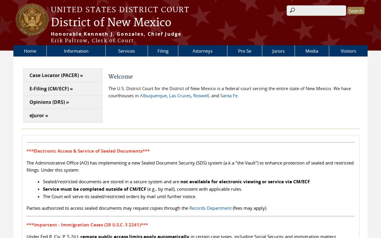 San Miguel County criminal docket federal court access information