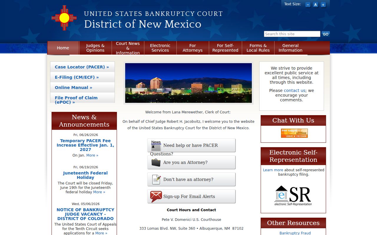 Mosquero court docket United States Bankruptcy Court for New Mexico