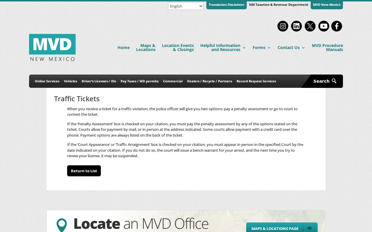 San Miguel County traffic court records New Mexico MVD traffic ticket guidance