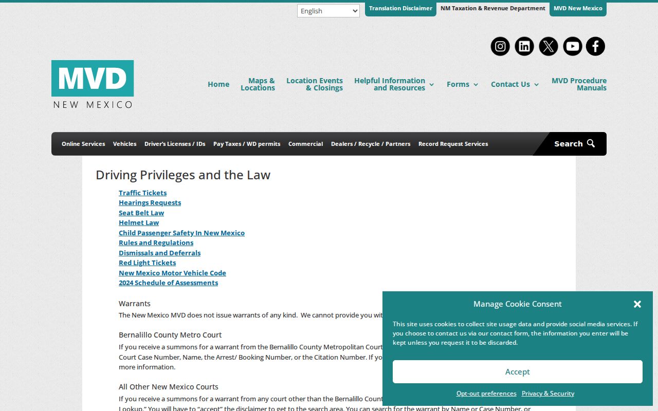 San Miguel County traffic court records New Mexico MVD driving privileges guidance